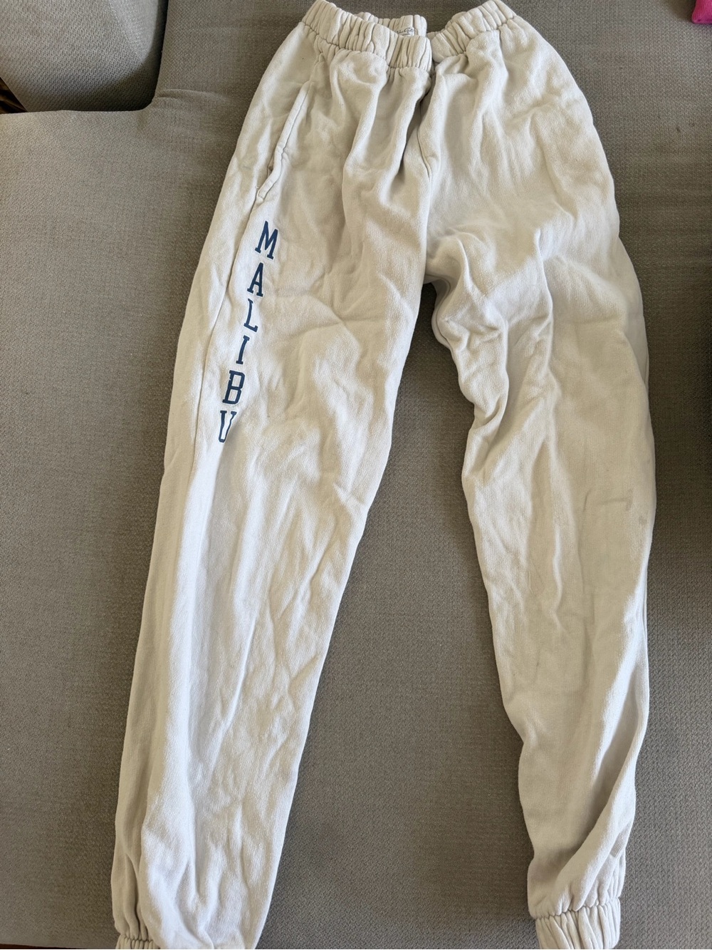 Brandy Melville Cream 'Malibu' Jogger Sweatpants with Navy Logo